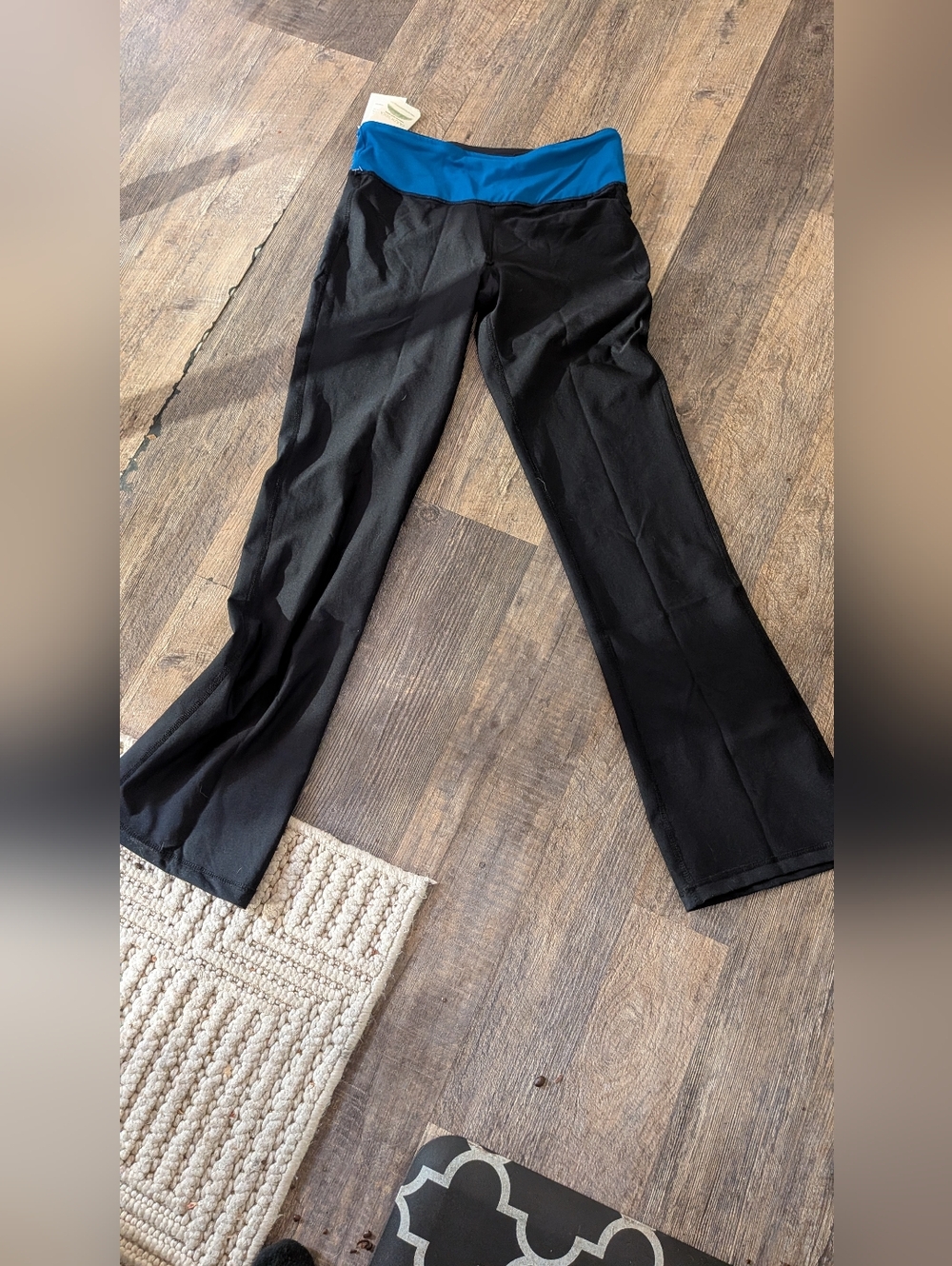 Earth Yoga Black Leggings with Blue Accent Waistband (Reversible)